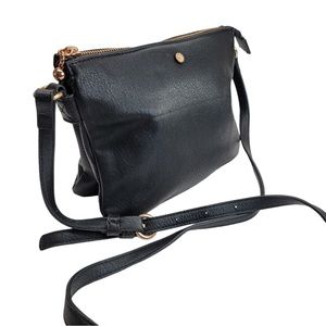 Black PU leather crossbody purse Lauren Conrad w/rose gold flower detail handbag